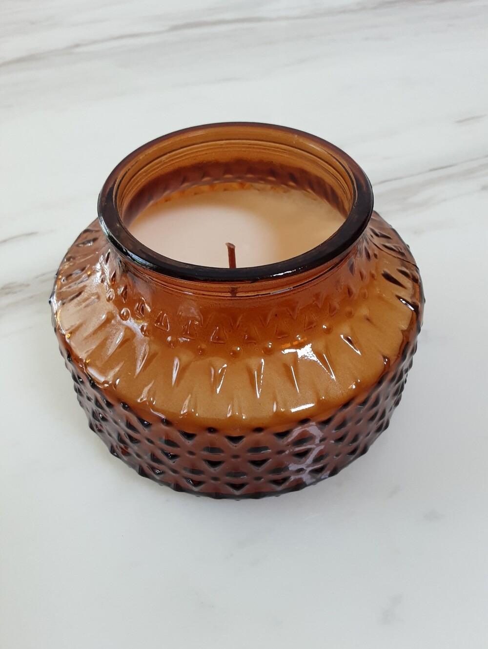 Decorative Hobnail Amber Glass Jar Scented Candle - Warm Amber Home Accent